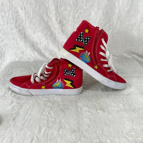Disney Youth Minnie Mouse Red High Top Lace Up Zip Up Graphic Canvas Sneakers 5 - Picture 8 of 10
